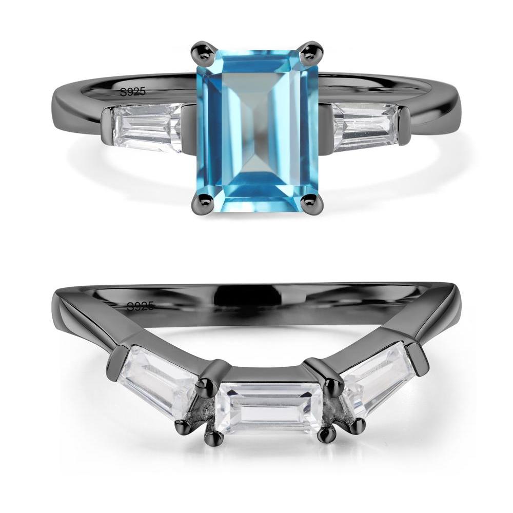 Swiss Blue Topaz Emerald Cut Baguette Ring - LUO Jewelry #metal_black finish sterling silver