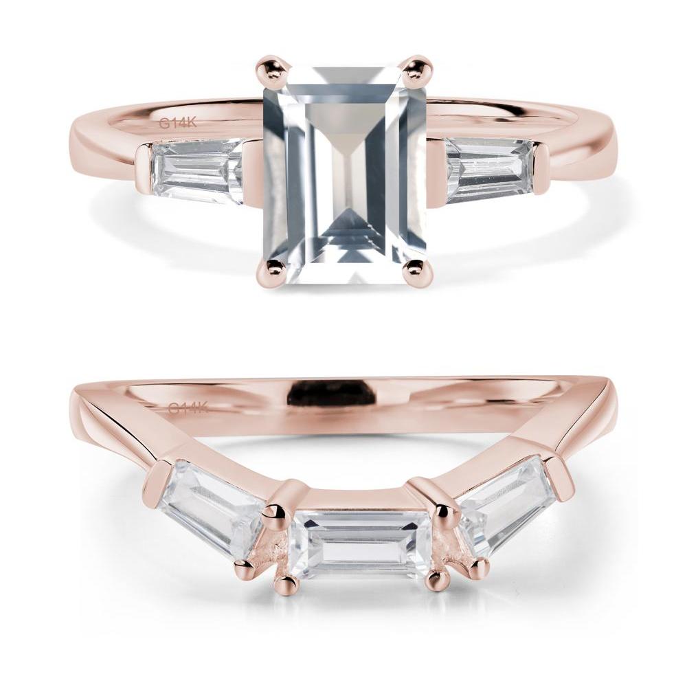 White Topaz Tapered Baguette Engagement Ring - LUO Jewelry #metal_14k rose gold