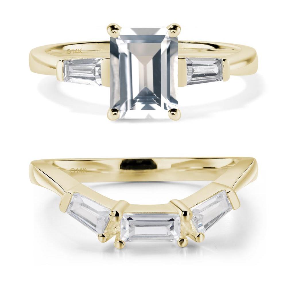 White Topaz Tapered Baguette Engagement Ring - LUO Jewelry #metal_14k yellow gold