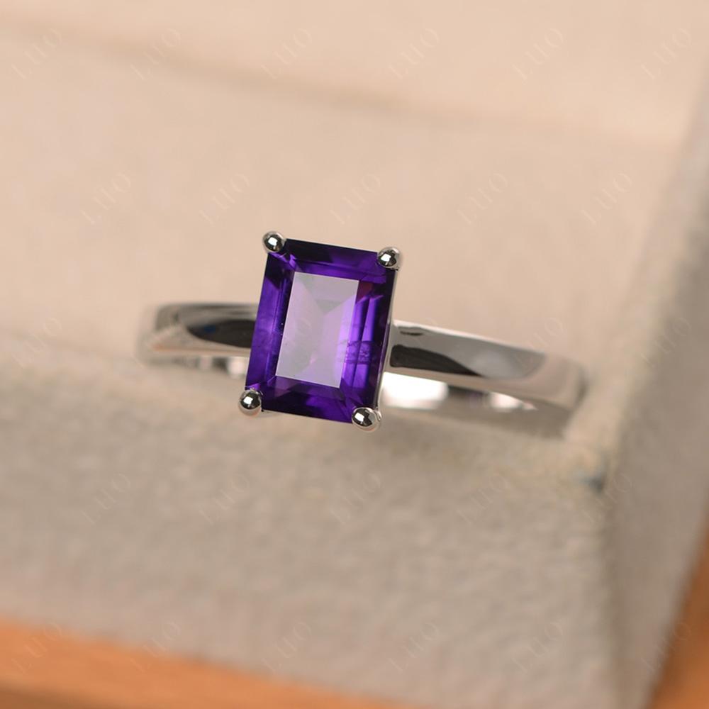 Amethyst Plain Band Solitaire Engagement Ring - LUO Jewelry 