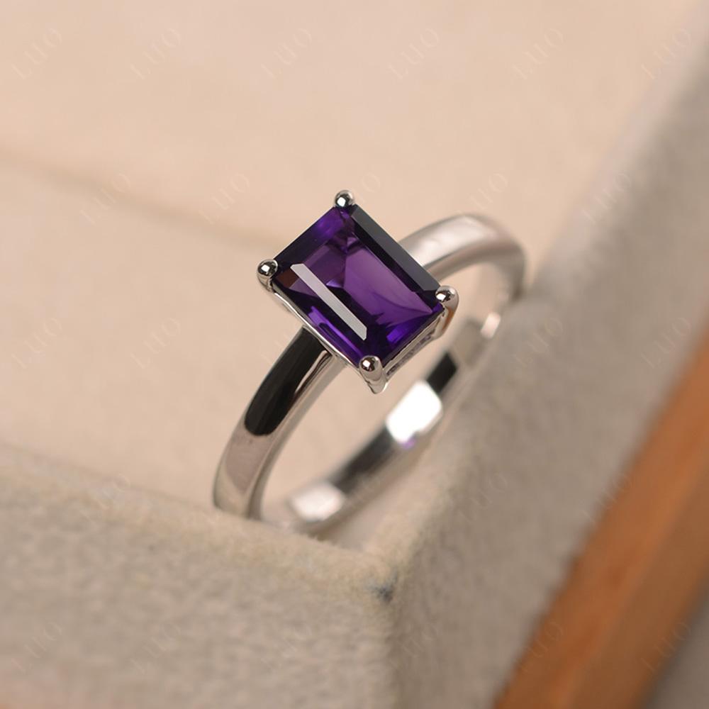 Amethyst Plain Band Solitaire Engagement Ring - LUO Jewelry 