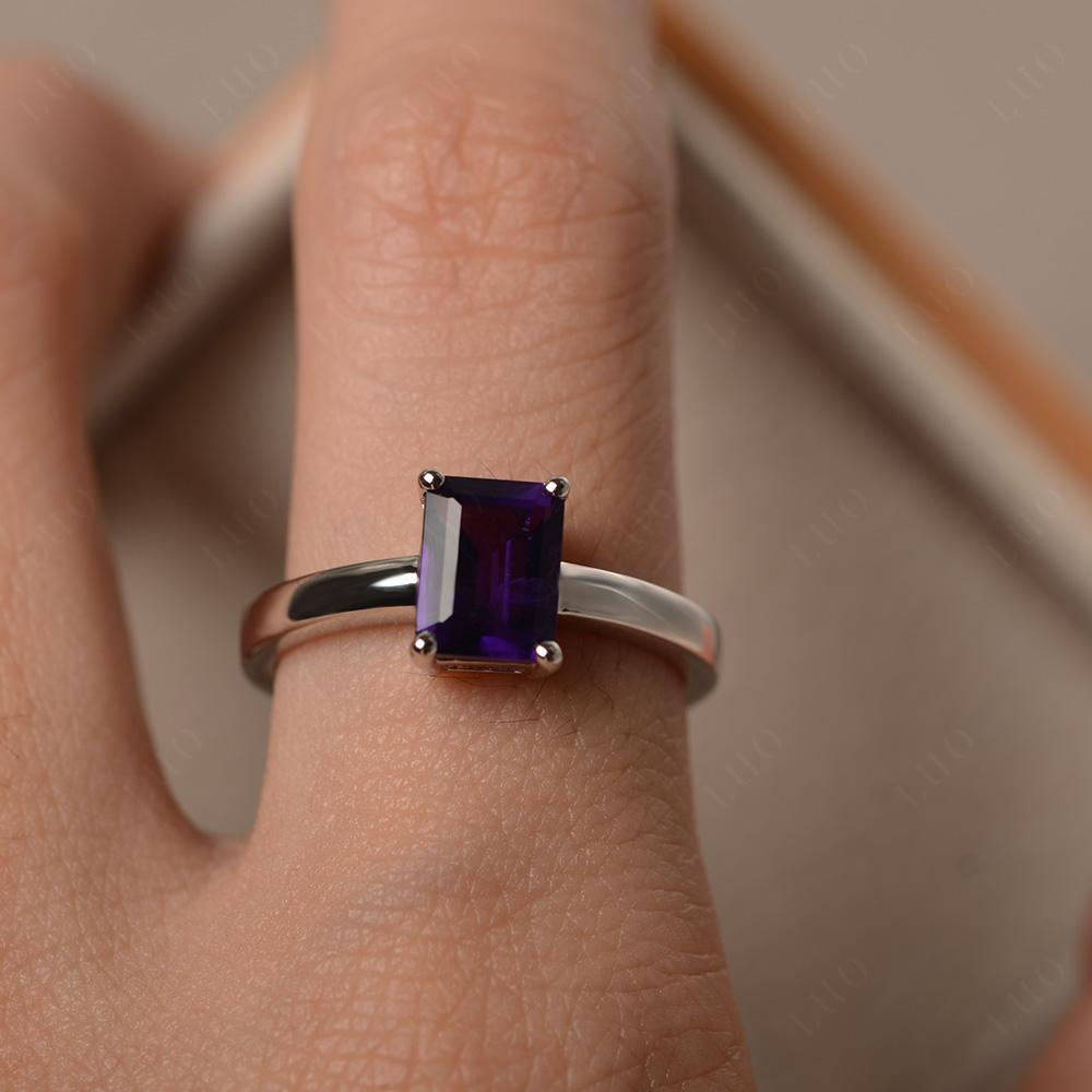 Amethyst Plain Band Solitaire Engagement Ring - LUO Jewelry 