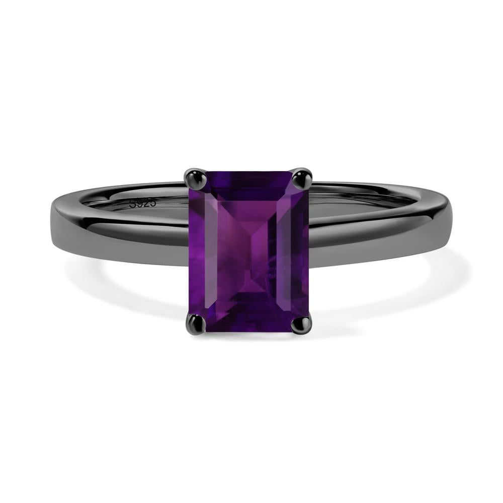 Amethyst Plain Band Solitaire Engagement Ring - LUO Jewelry #metal_black finish sterling silver