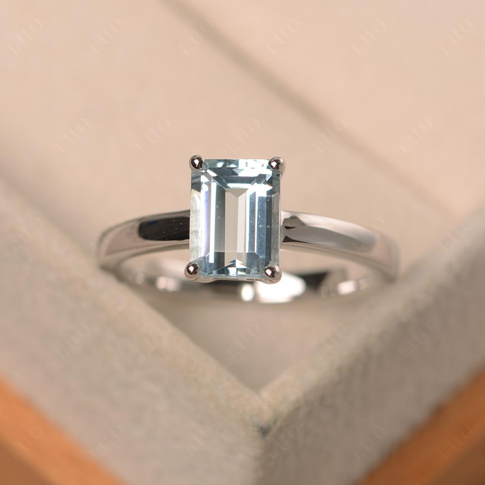 Emerald Cut Aquamarine Solitaire Ring - LUO Jewelry 