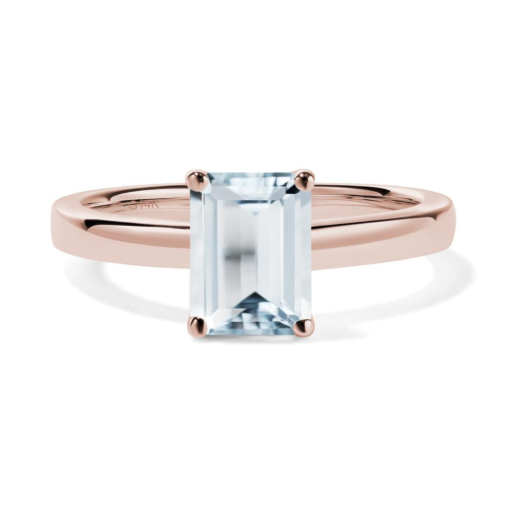 Emerald Cut Aquamarine Solitaire Ring - LUO Jewelry #metal_14k rose gold