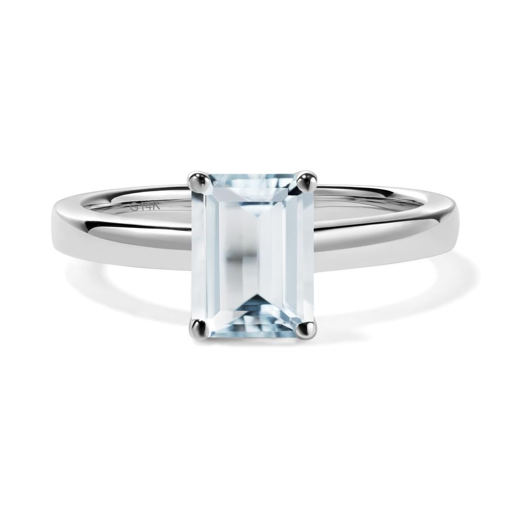 Emerald Cut Aquamarine Solitaire Ring - LUO Jewelry #metal_14k white gold