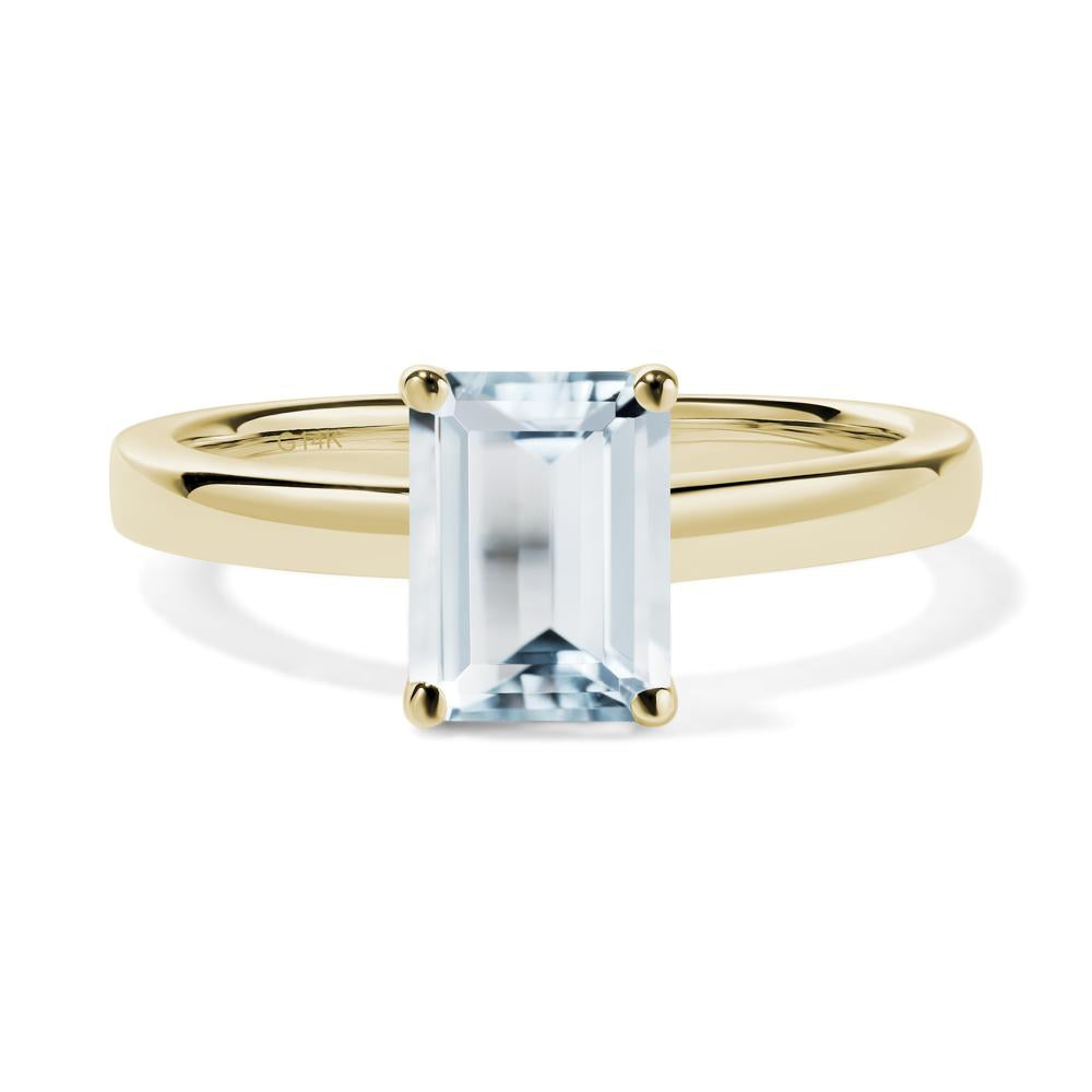 Emerald Cut Aquamarine Solitaire Ring - LUO Jewelry #metal_14k yellow gold