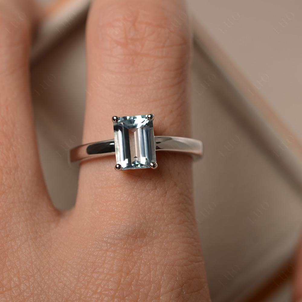 Emerald Cut Aquamarine Solitaire Ring - LUO Jewelry 