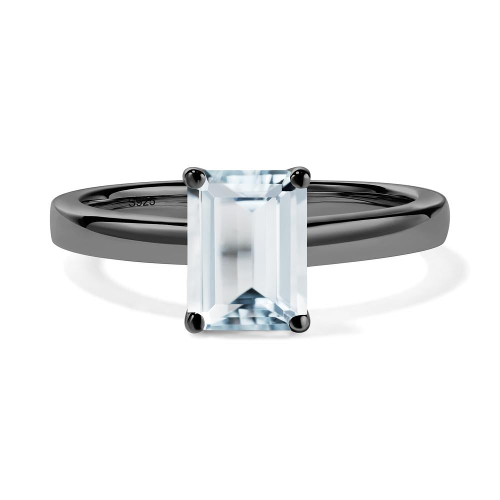 Emerald Cut Aquamarine Solitaire Ring - LUO Jewelry #metal_black finish sterling silver