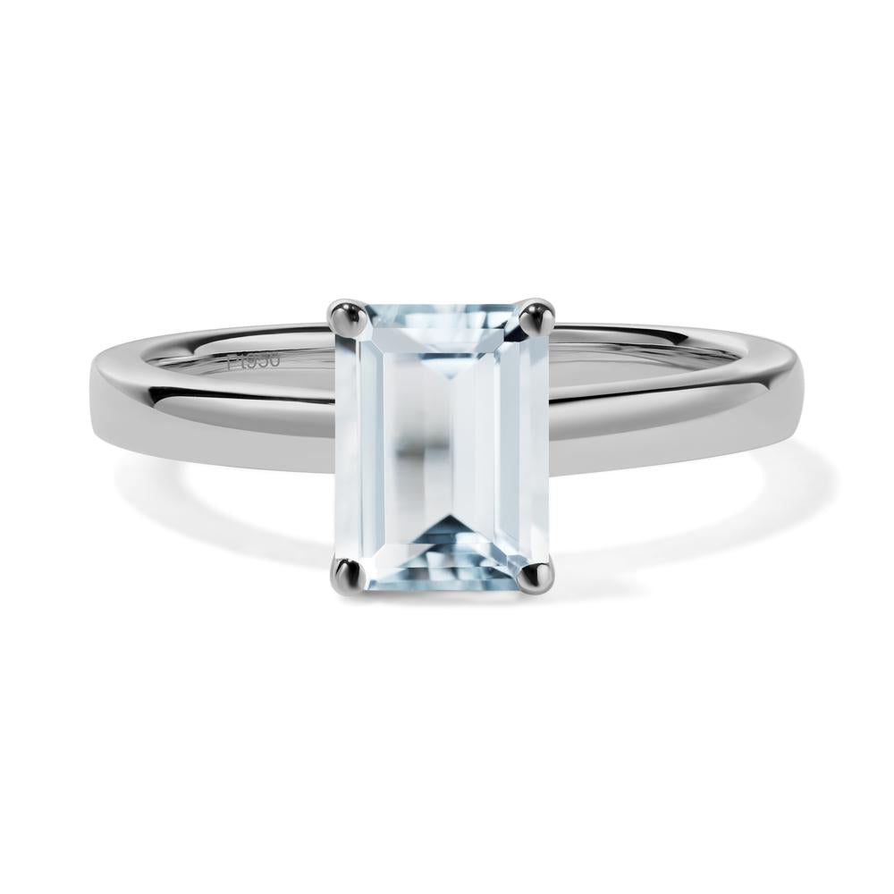 Emerald Cut Aquamarine Solitaire Ring - LUO Jewelry #metal_platinum