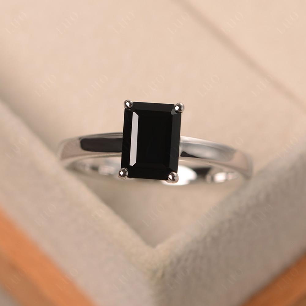 Black Spinel Plain Band Solitaire Engagement Ring - LUO Jewelry 