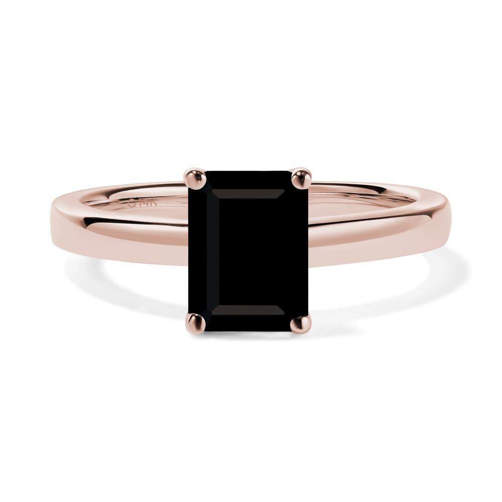 Black Spinel Plain Band Solitaire Engagement Ring - LUO Jewelry #metal_14k rose gold