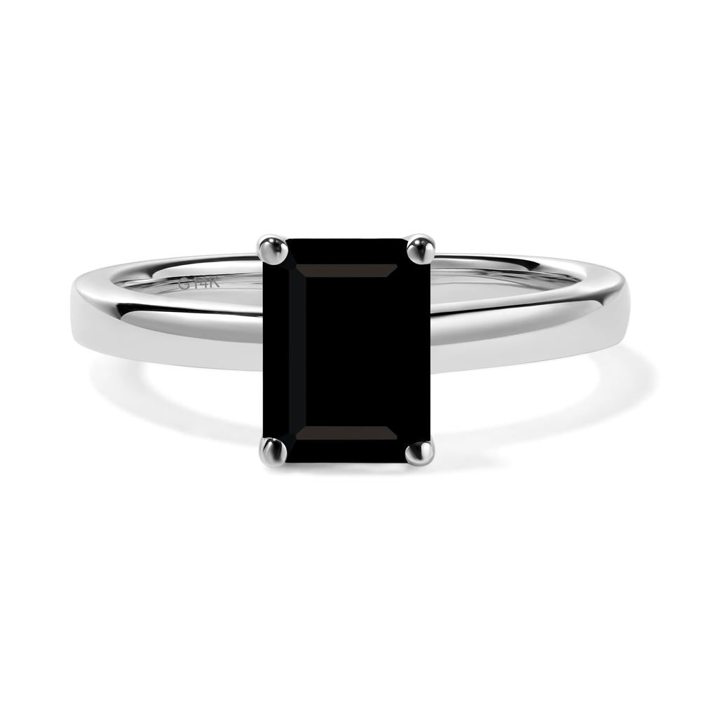 Black Spinel Plain Band Solitaire Engagement Ring - LUO Jewelry #metal_14k white gold