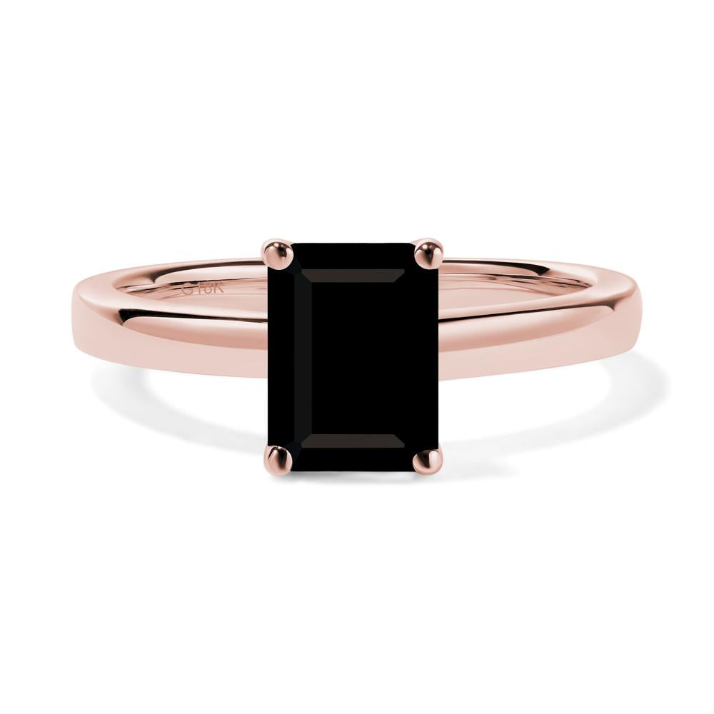 Black Spinel Plain Band Solitaire Engagement Ring - LUO Jewelry #metal_18k rose gold