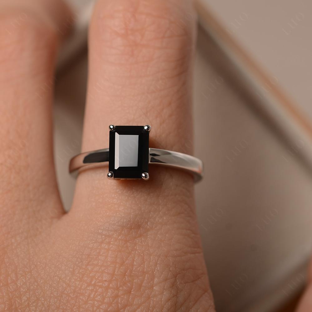 Black Spinel Plain Band Solitaire Engagement Ring - LUO Jewelry 