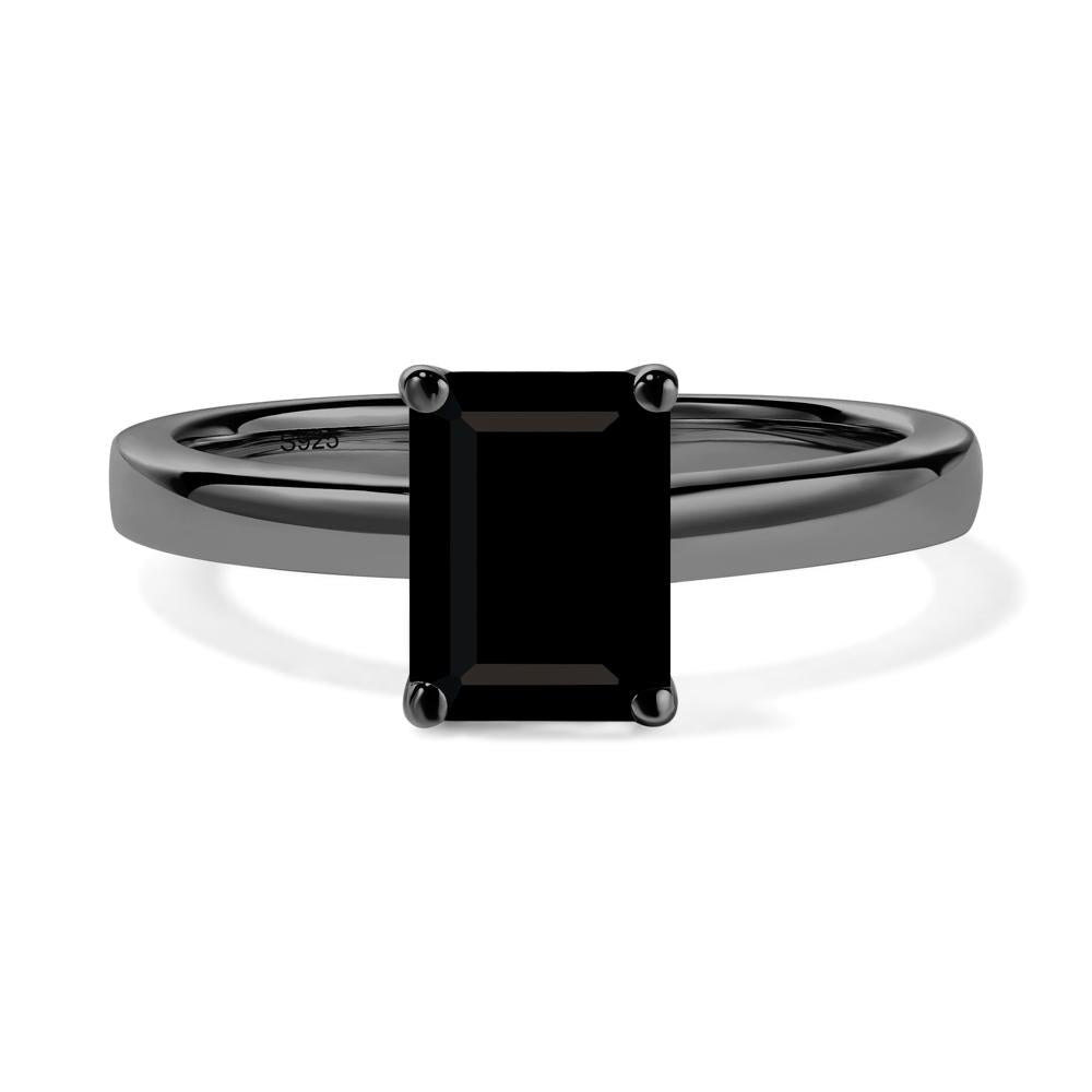 Black Spinel Plain Band Solitaire Engagement Ring - LUO Jewelry #metal_black finish sterling silver