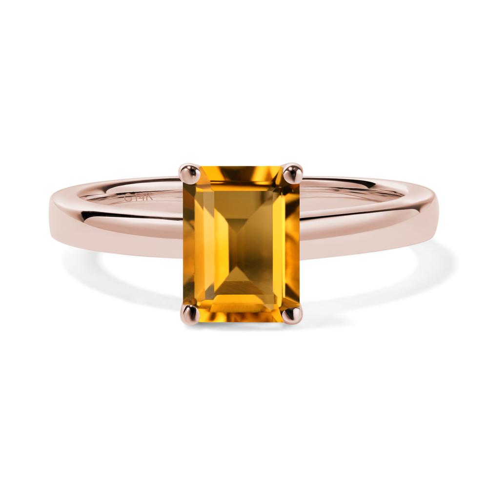 Emerald Cut Citrine Solitaire Ring - LUO Jewelry #metal_14k rose gold