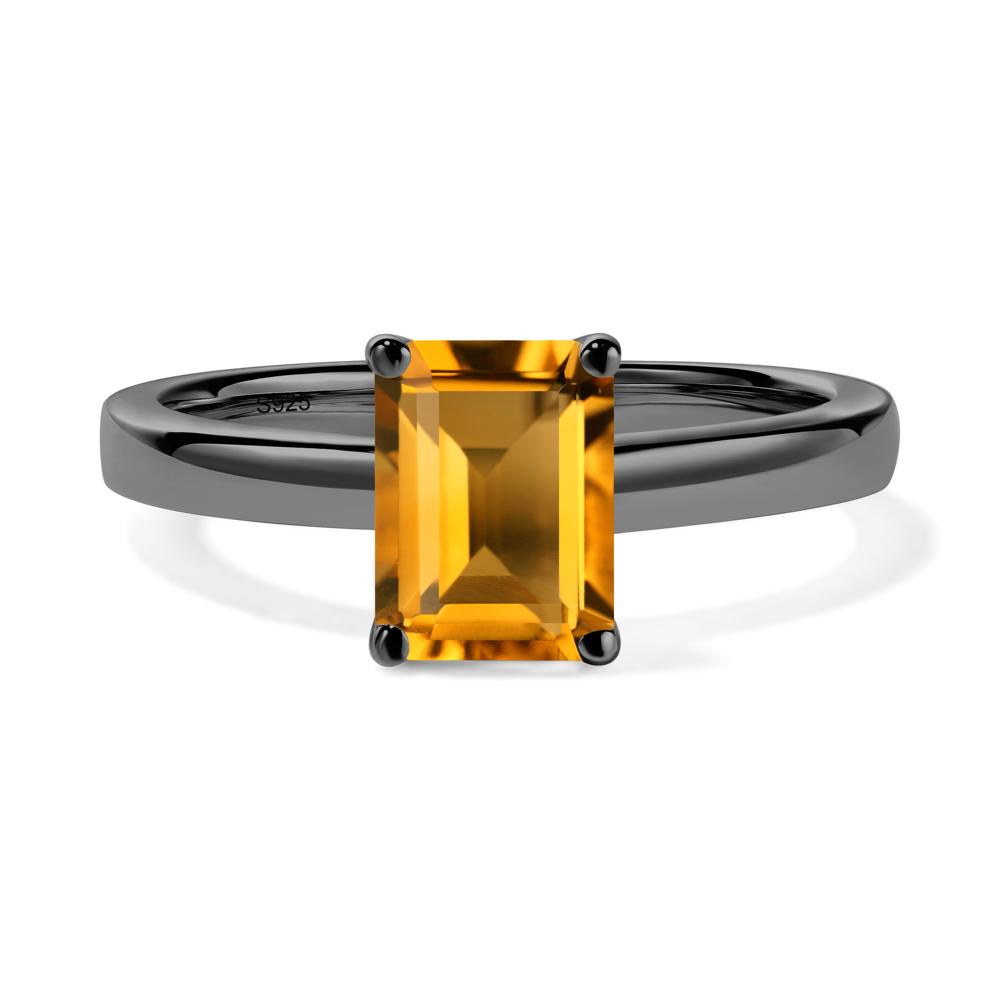 Emerald Cut Citrine Solitaire Ring - LUO Jewelry #metal_black finish sterling silver