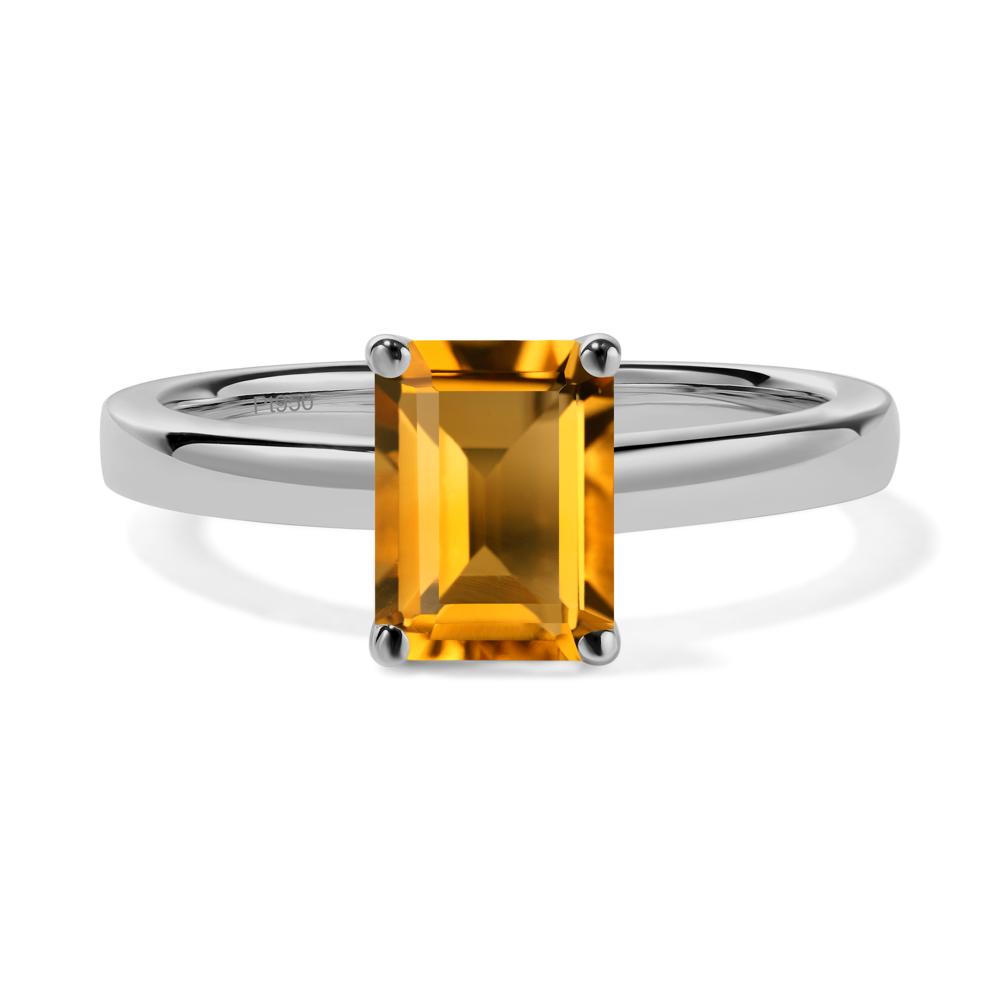 Emerald Cut Citrine Solitaire Ring - LUO Jewelry #metal_platinum