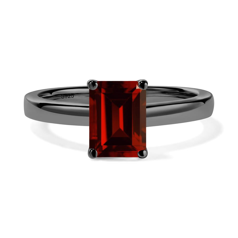 Emerald Cut Garnet Solitaire Ring - LUO Jewelry #metal_black finish sterling silver