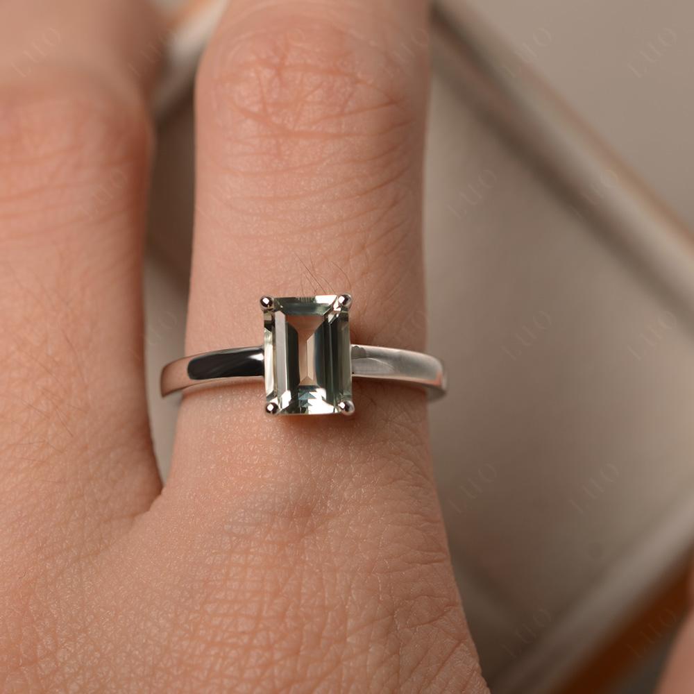 Green Amethyst Plain Band Solitaire Engagement Ring - LUO Jewelry 