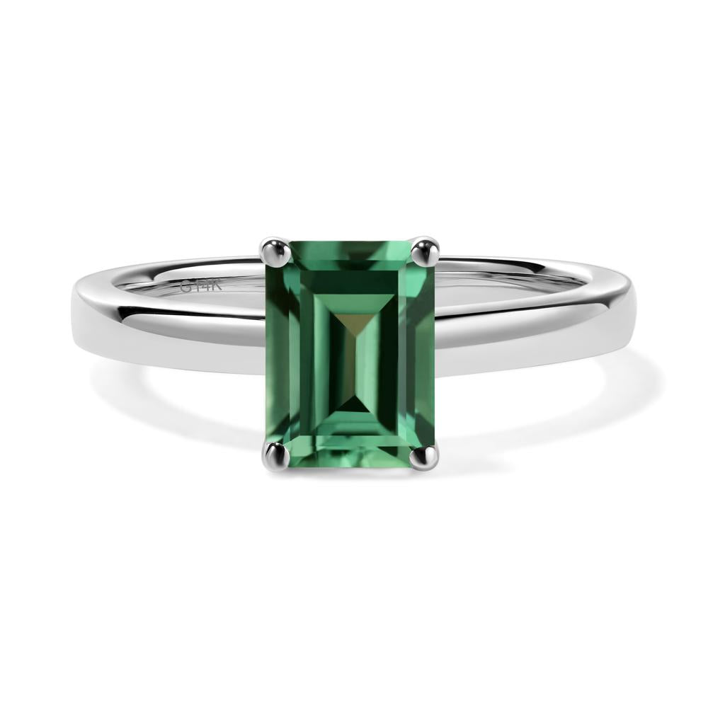 Emerald Cut Green Sapphire Solitaire Ring - LUO Jewelry #metal_14k white gold