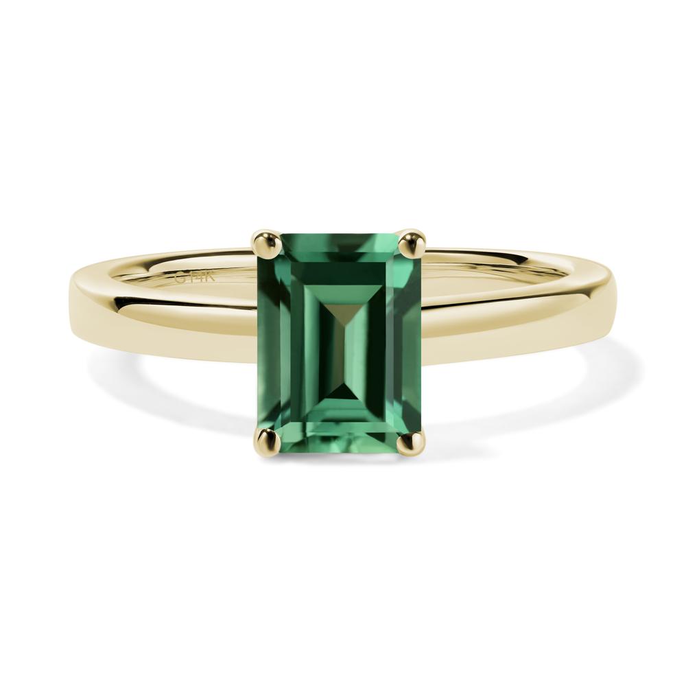 Emerald Cut Green Sapphire Solitaire Ring - LUO Jewelry #metal_14k yellow gold