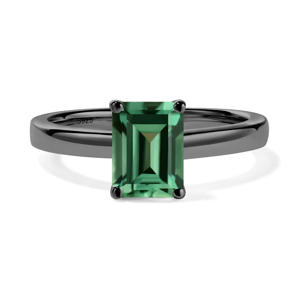 Emerald Cut Green Sapphire Solitaire Ring - LUO Jewelry #metal_black finish sterling silver