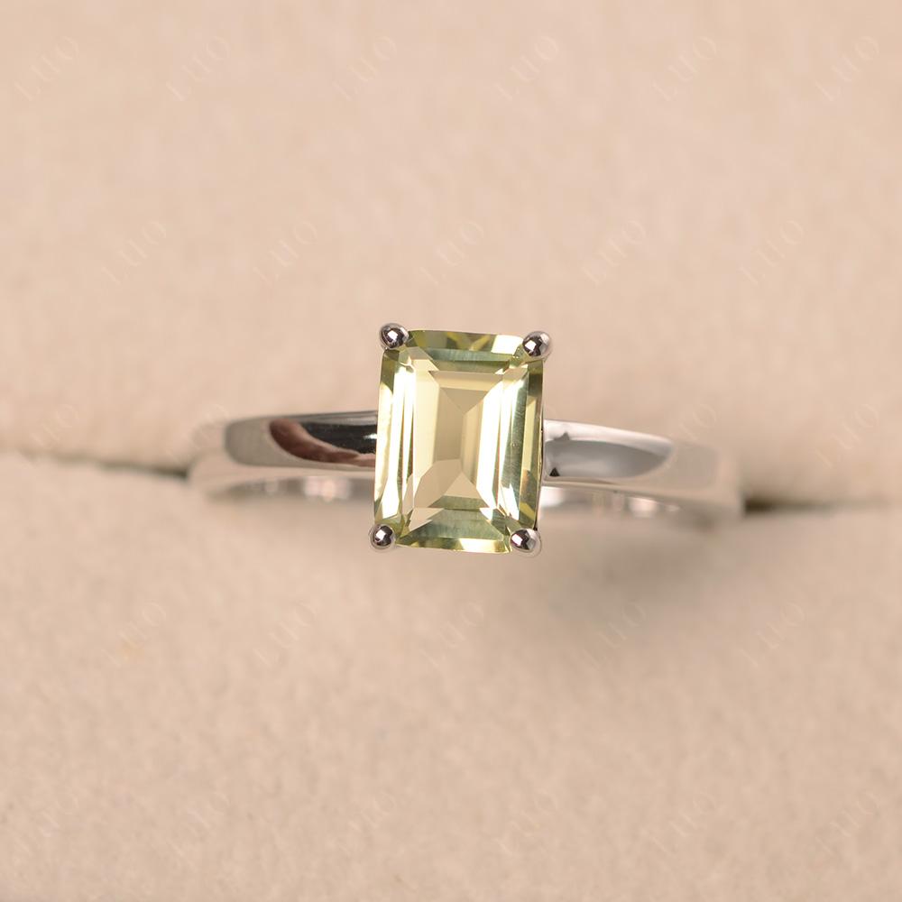 Lemon Quartz Plain Band Solitaire Engagement Ring - LUO Jewelry 