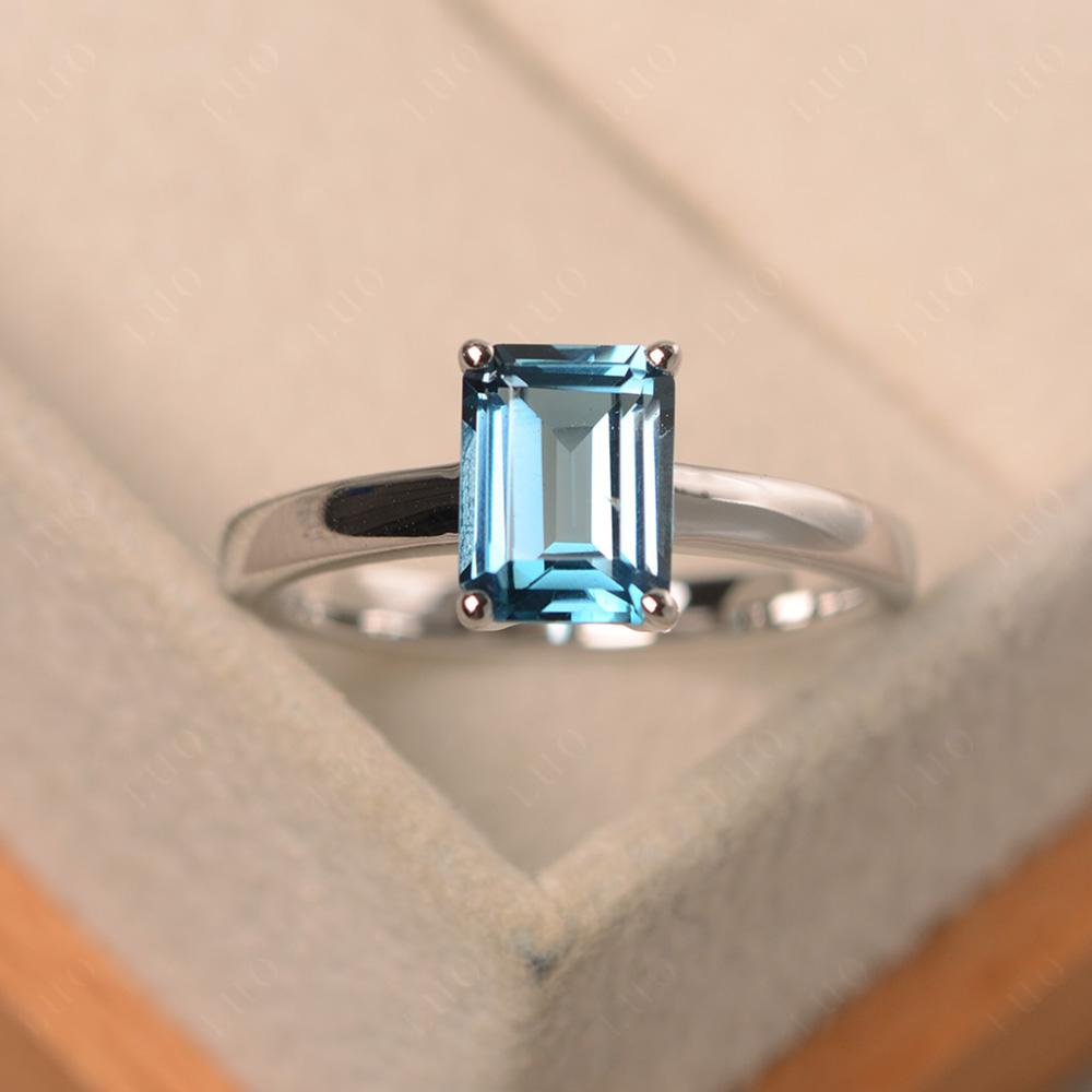 Emerald Cut London Blue Topaz Solitaire Ring - LUO Jewelry 