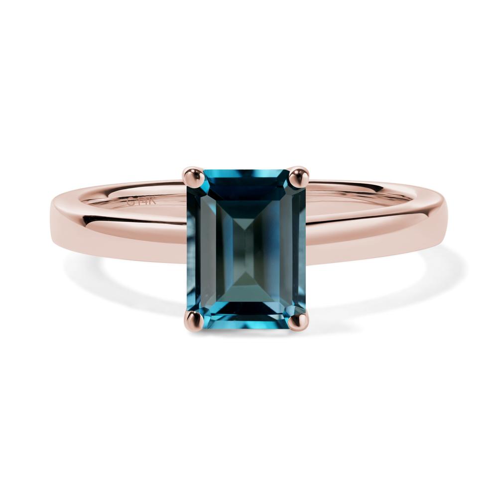 Emerald Cut London Blue Topaz Solitaire Ring - LUO Jewelry #metal_14k rose gold