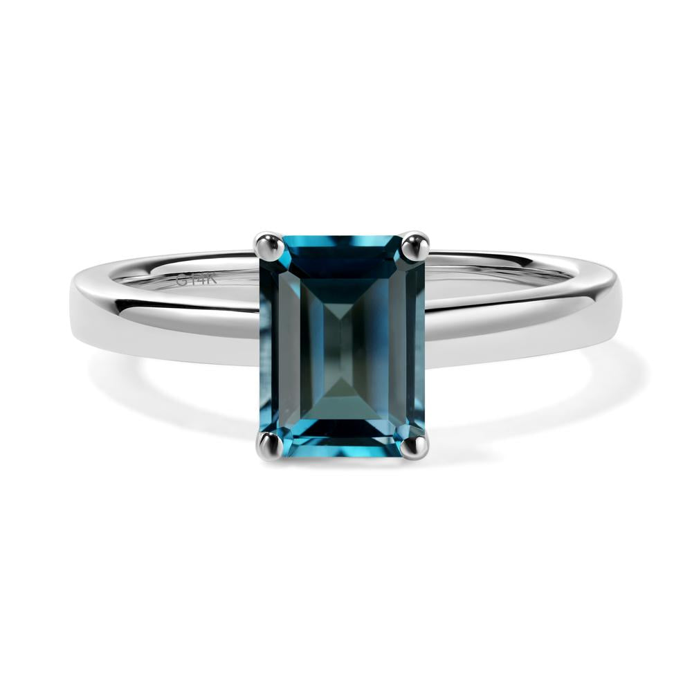 Emerald Cut London Blue Topaz Solitaire Ring - LUO Jewelry #metal_14k white gold