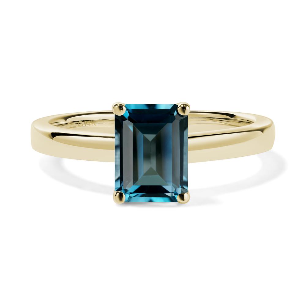 Emerald Cut London Blue Topaz Solitaire Ring - LUO Jewelry #metal_14k yellow gold