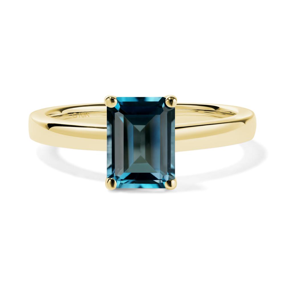 Emerald Cut London Blue Topaz Solitaire Ring - LUO Jewelry #metal_18k yellow gold