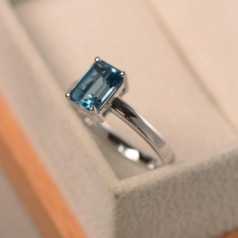 Emerald Cut London Blue Topaz Solitaire Ring - LUO Jewelry 