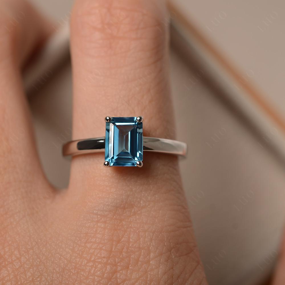 Emerald Cut London Blue Topaz Solitaire Ring - LUO Jewelry 