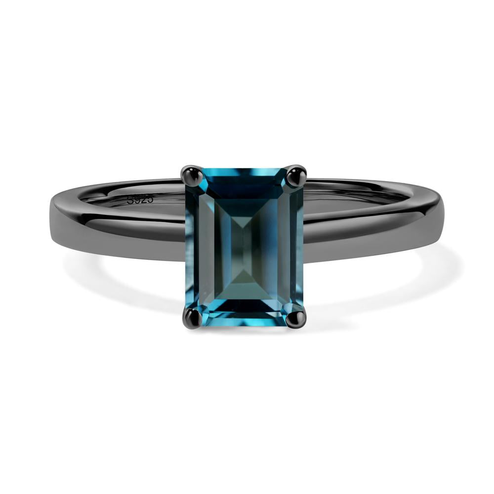 Emerald Cut London Blue Topaz Solitaire Ring - LUO Jewelry #metal_black finish sterling silver