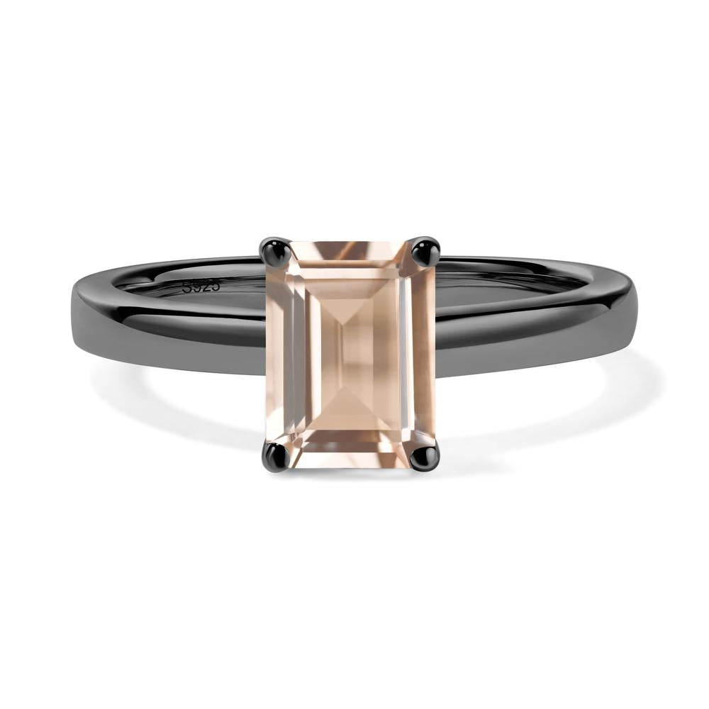 Morganite Plain Band Solitaire Engagement Ring - LUO Jewelry #metal_black finish sterling silver