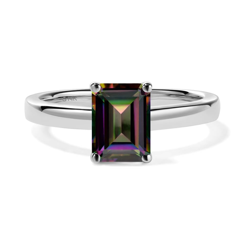 Emerald Cut Mystic Topaz Solitaire Ring - LUO Jewelry #metal_14k white gold