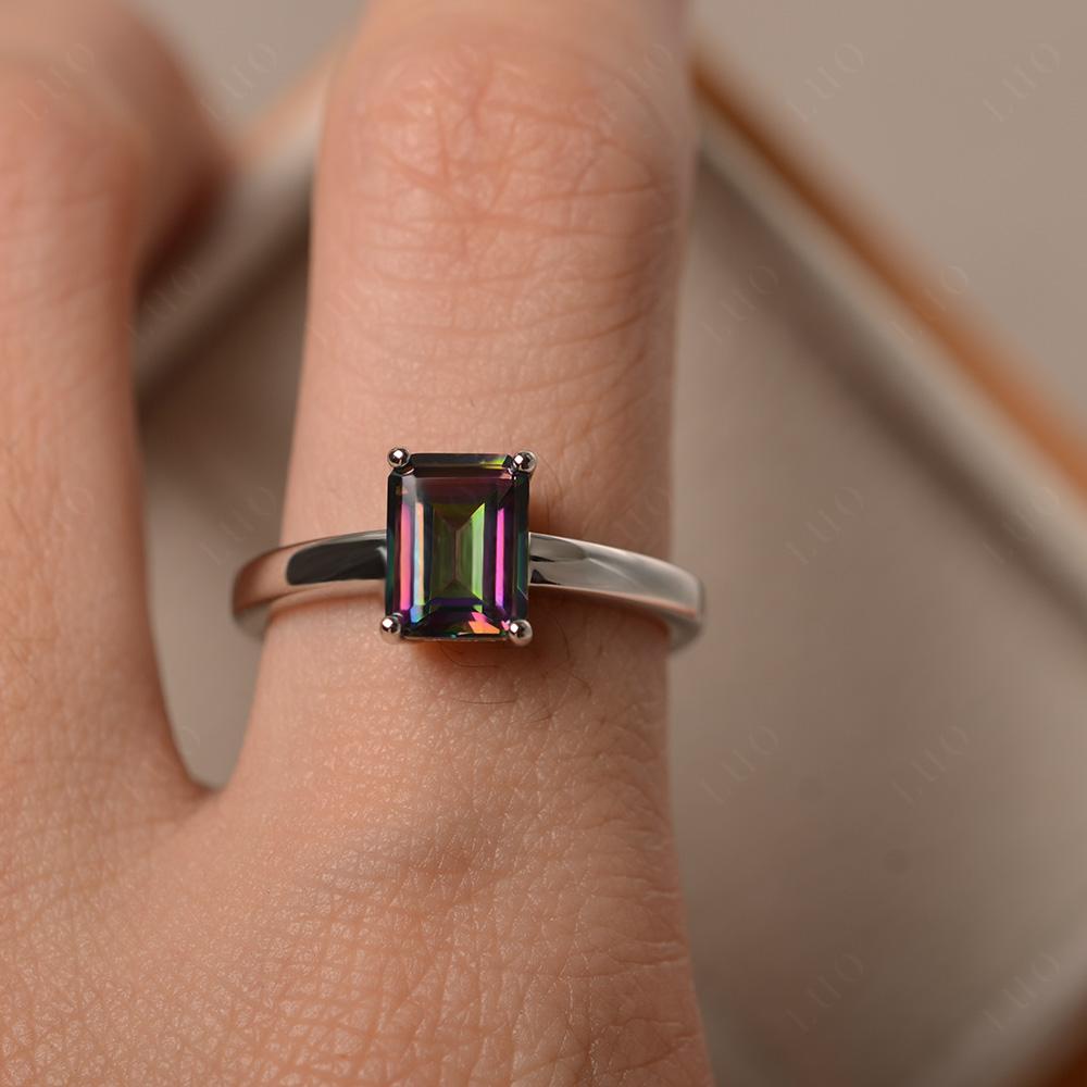 Emerald Cut Mystic Topaz Solitaire Ring - LUO Jewelry 