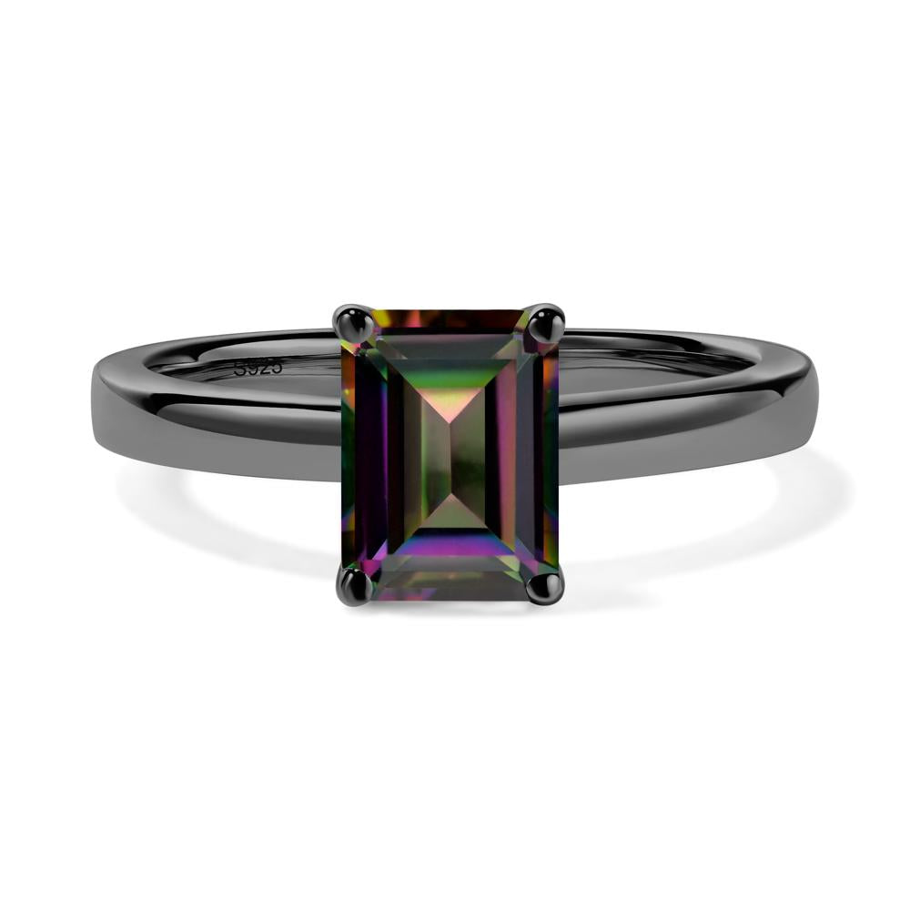 Emerald Cut Mystic Topaz Solitaire Ring - LUO Jewelry #metal_black finish sterling silver