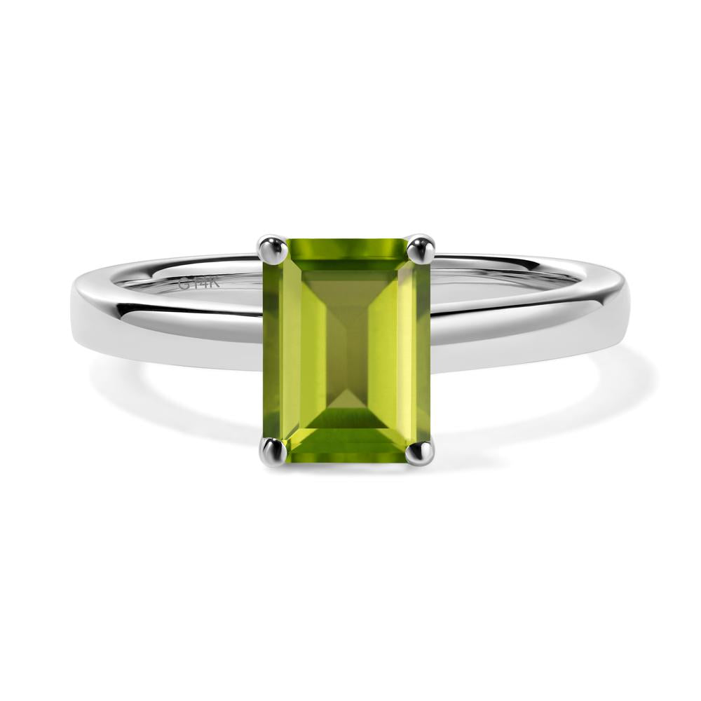 Peridot Plain Band Solitaire Engagement Ring - LUO Jewelry #metal_14k white gold