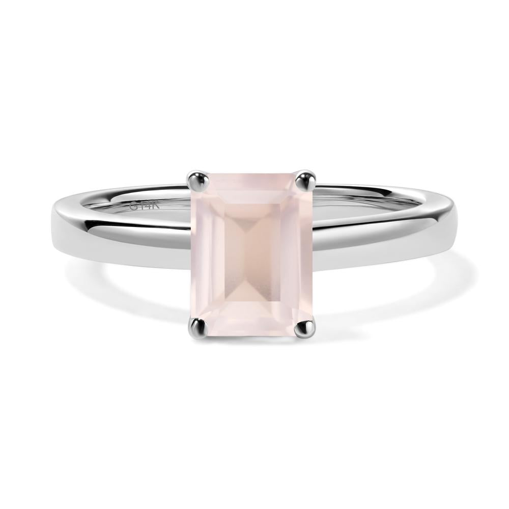 Emerald Cut Rose Quartz Solitaire Ring - LUO Jewelry #metal_14k white gold