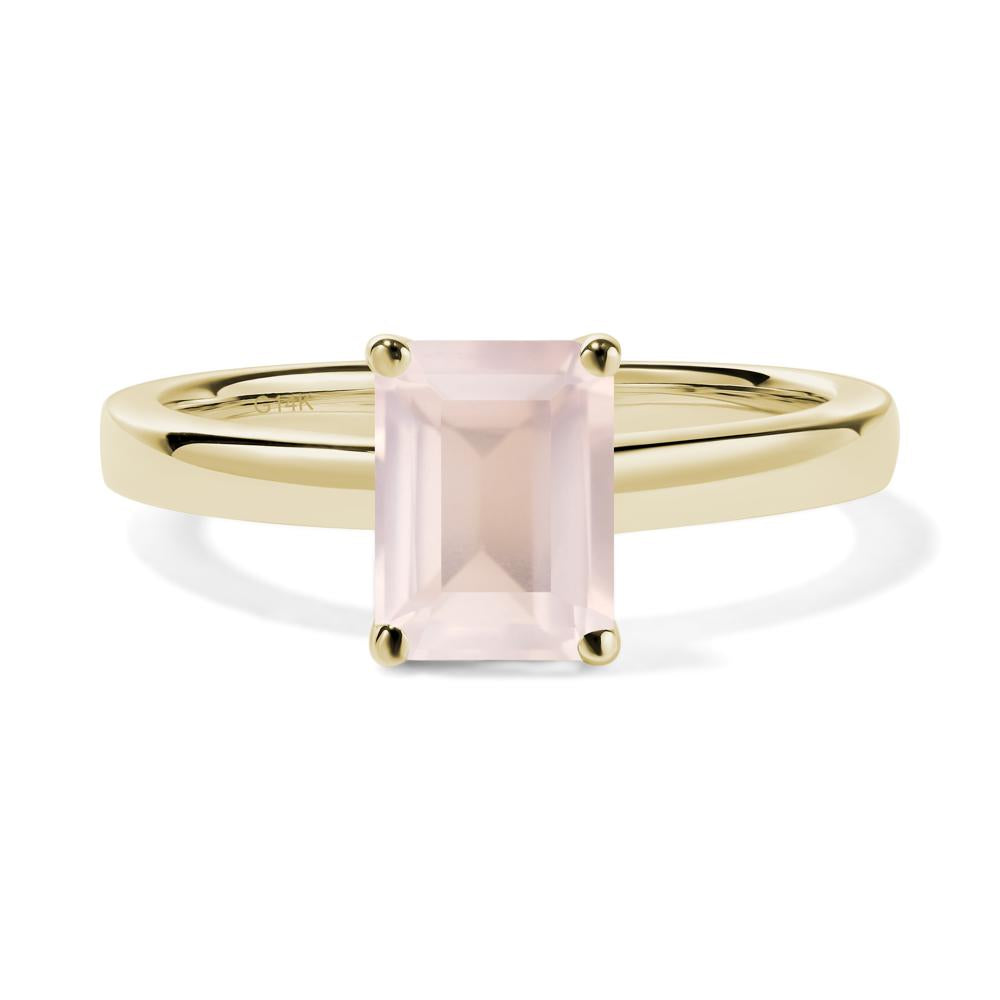 Emerald Cut Rose Quartz Solitaire Ring - LUO Jewelry #metal_14k yellow gold