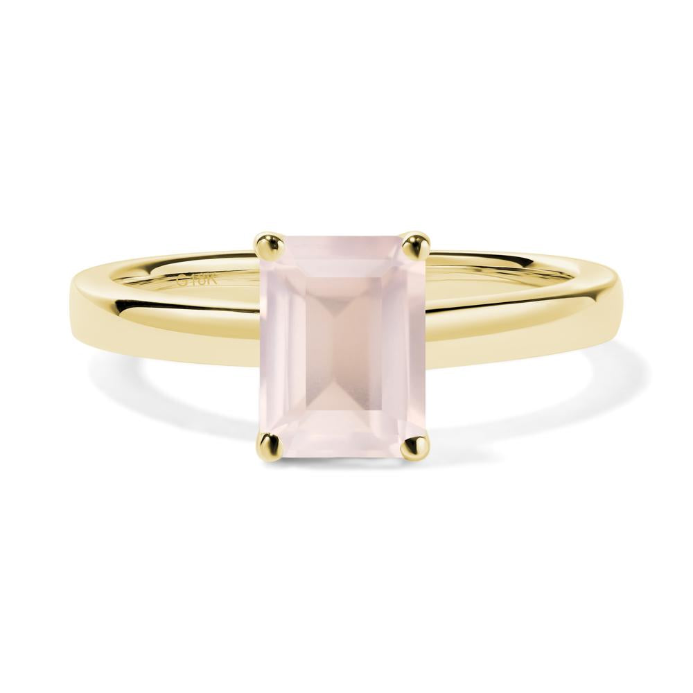 Emerald Cut Rose Quartz Solitaire Ring - LUO Jewelry #metal_18k yellow gold