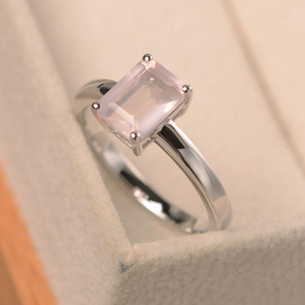 Emerald Cut Rose Quartz Solitaire Ring - LUO Jewelry 