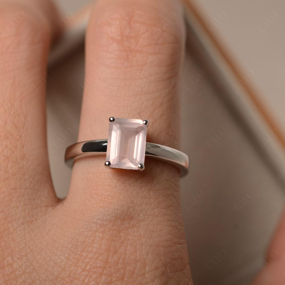 Emerald Cut Rose Quartz Solitaire Ring - LUO Jewelry 