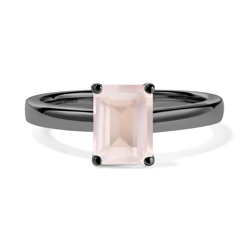 Emerald Cut Rose Quartz Solitaire Ring - LUO Jewelry #metal_black finish sterling silver