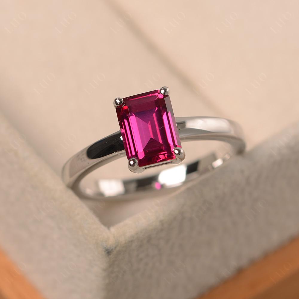 Ruby Plain Band Solitaire Engagement Ring - LUO Jewelry 