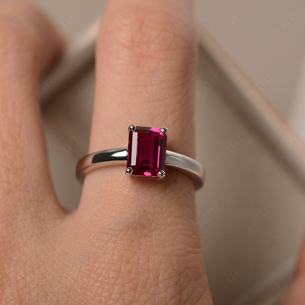 Ruby Plain Band Solitaire Engagement Ring - LUO Jewelry 